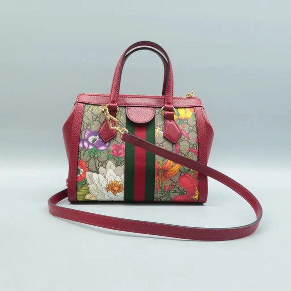 100% Authentic GUCCI Ophidia Top Handle Red Canvas Satchel - Picture 2 of 12